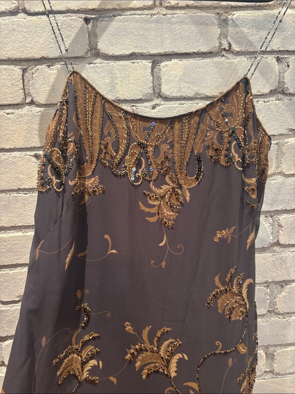 Jovani New York Dress Taupe with Gold Embroidered Appliqué